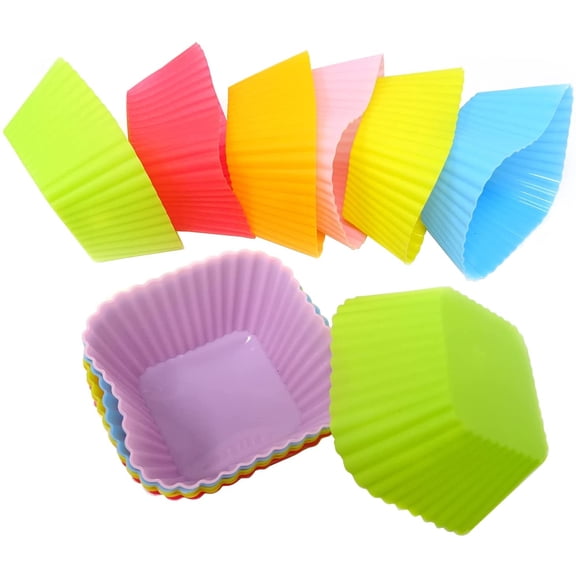 12PCS Silicone Square Reusable Cake Cup Sets Baking Cups Nonstick Liner Molds Cupcake Baking Molds for Making Muffin, Chocolate, Bread (70 x 70 x 32mm)