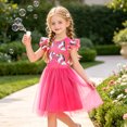 thumbnail image 2 of AmzBarley Girls Rainbow Unicorn Flutter Sleeve Tulle Dress, Cute Cartoon Print Round Neck Casual Princess Tutu Dress for Girls 5-6 Years, 2 of 7