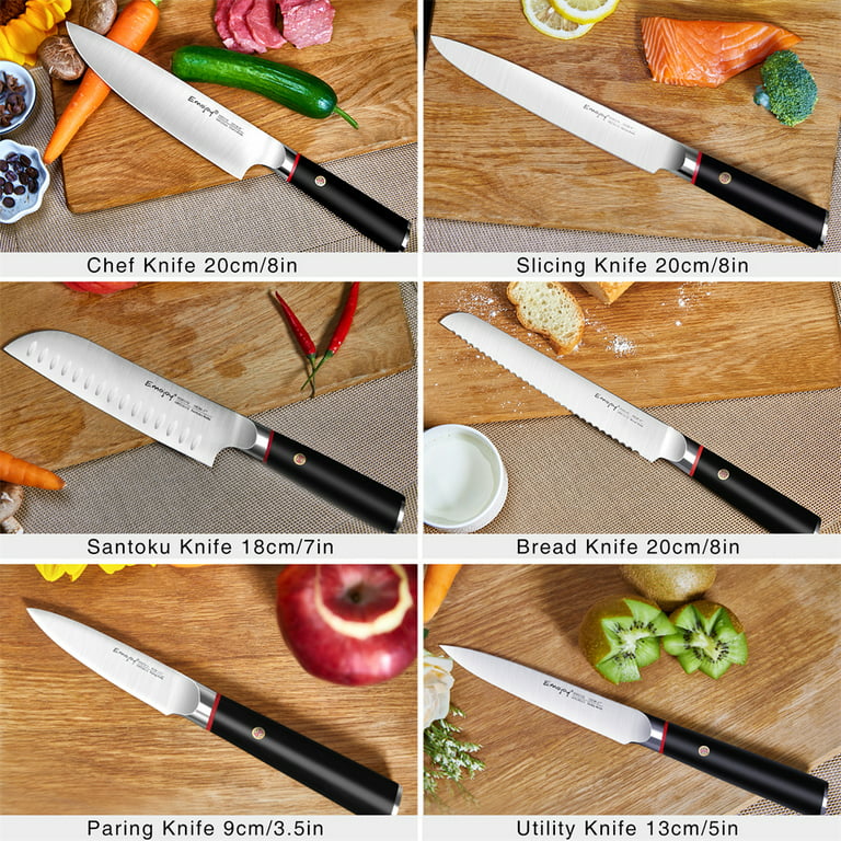 Emojoy kitchen knife set review and demo by Sara 