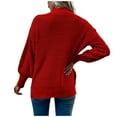 thumbnail image 4 of Lovskoo Sweaters for Women Casual Trendy Pullover Long Sleeve Round-Neck Knitted Sweater Tops Red, 4 of 7