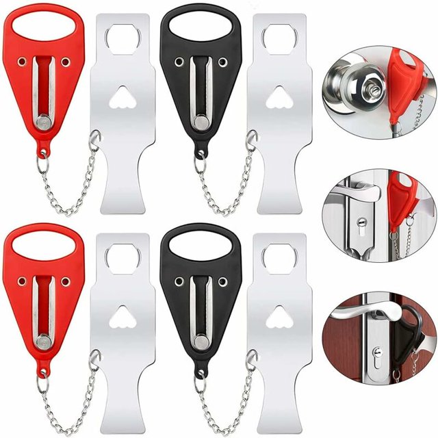 NORSK 4 PCS Cerradura de puerta portátil Cerradura de viaje Pestillo sólido Pestillos de seguridad y privacidad Añadiendo pestillo adicional Cerradura resistente y resistente para viajes, hoteles, ap