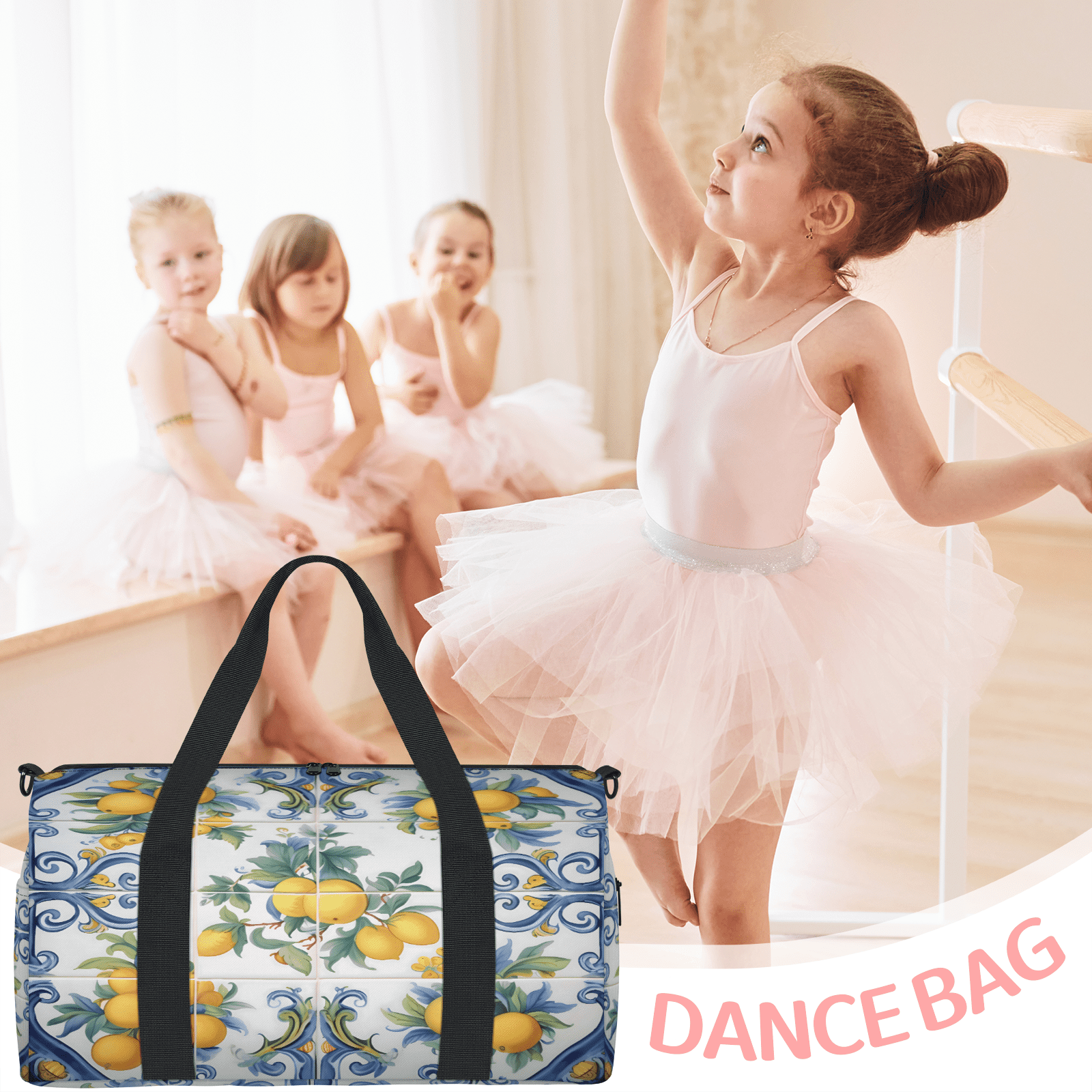 Herdesigns Vintage Lemon Boho Gym Bag for Women, Duffle Bag for Travel Sport, Lightweight Waterproof Carry on Weekender Overnight Dance Yoga Workout Bags