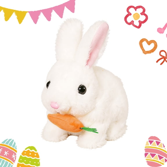 CYFW Easter Hopping Rabbit with Carrot,Animated Plush Pet Bunny Toys,Interactive Easter Bunny with Sounds,Jumping,Moving Ears and Twitching Nose,Funny Realistic Easter Toys Gift