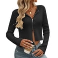 thumbnail image 2 of ameIAEA Women's Zip Up Sweater Open Front Knit Cardigan Long Sleeve V Neck Slim Crop Sweater, 2 of 7