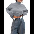 thumbnail image 2 of Suéter de Larga y Cuello Alto para Mujer, Estilo Informal, Holgado, de Punto Grueso, para Otoño e Invierno. Gris M, 2 of 7