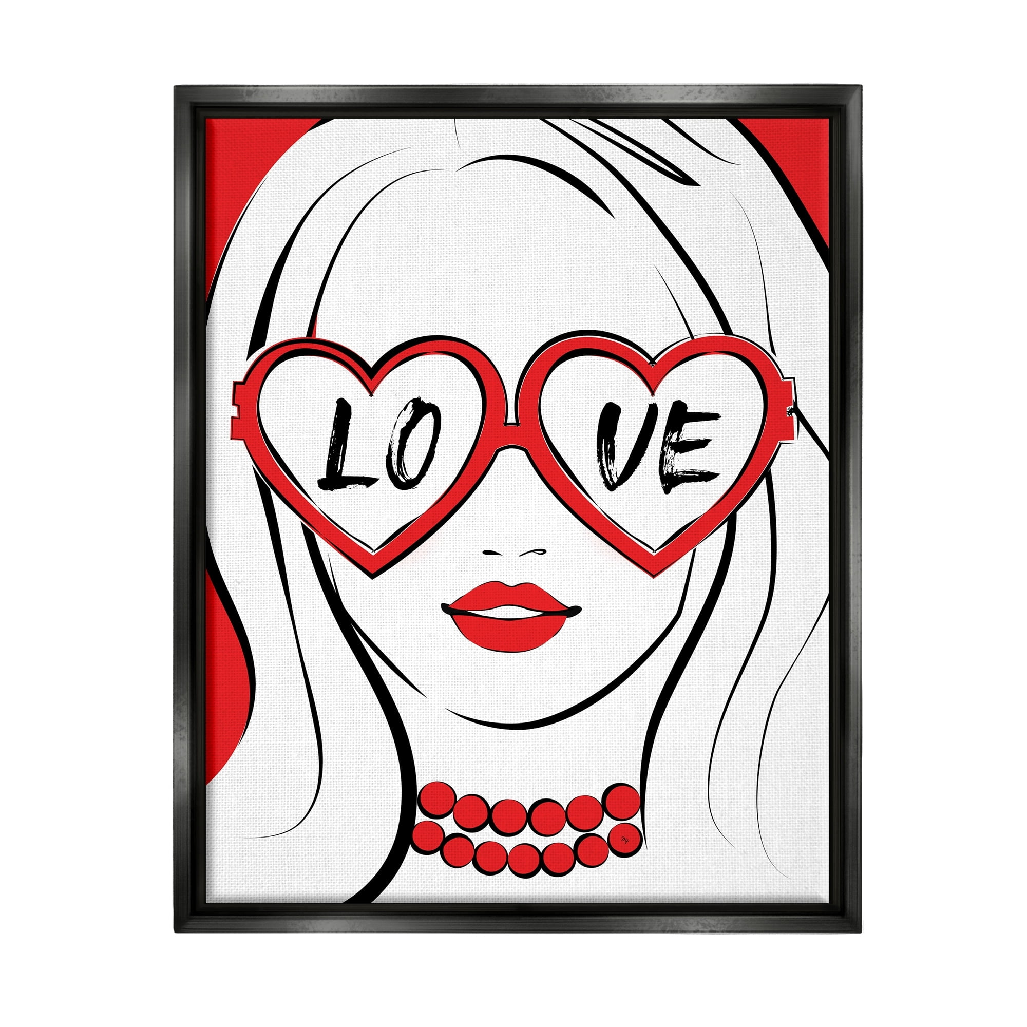 Stupell Industries Fashionable Heart Sunglasses Love Design Trendy Woman Graphic Art Jet Black Floating Framed Canvas Print Wall Art, Design by Martina Pavlova