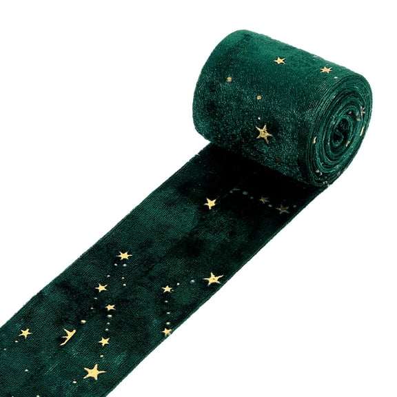 2" x 1 Yard Velvet Ribbon, Double Faced Craft Ribbon with Star, Dark Green