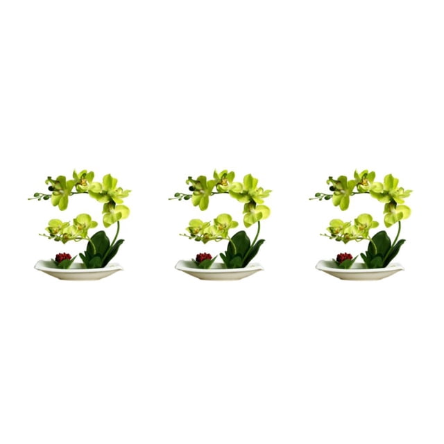 Inteprter Orquídeas artificiales Flor falsa Plantas en maceta Cuenco blanco Maceta Flores Ramo Toque real Hogar Cocina Arreglo Verde Type1 NO1