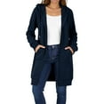 thumbnail image 2 of Womens Jacket Zipper Fleece Pocket Thickening Winter Solid Color Casual Long Sleeve Hooded Long Outwear Jacket Navy XL, 2 of 6