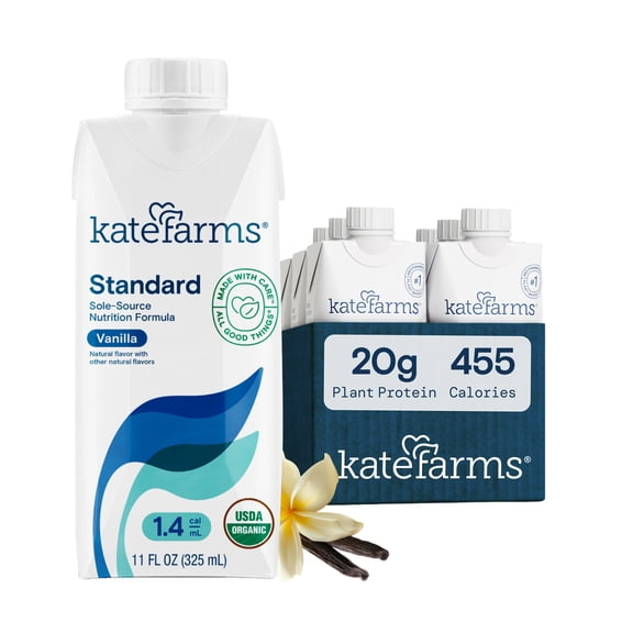 KATE FARMS Organic 1.4 High Calorie Shake, Vanilla, 20g Protein, 6 Pack