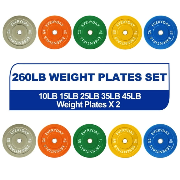 BalanceFrom Olympic Bumper Plate Weight Plate with Steel Hub, Color Coded, 260 lbs Set, Multiple Packages