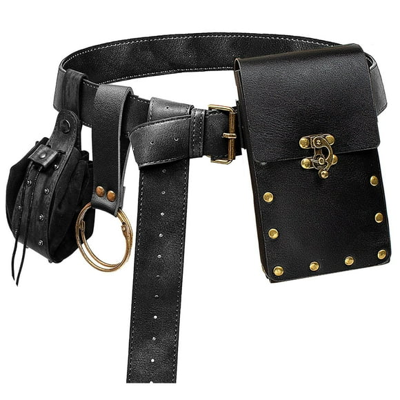 Riñonera renacentista, monedero, falda, senderismo, disfraz de festival medieval, accesorios de Halloween, riñonera informal, riñonera (2 bolsas negras)