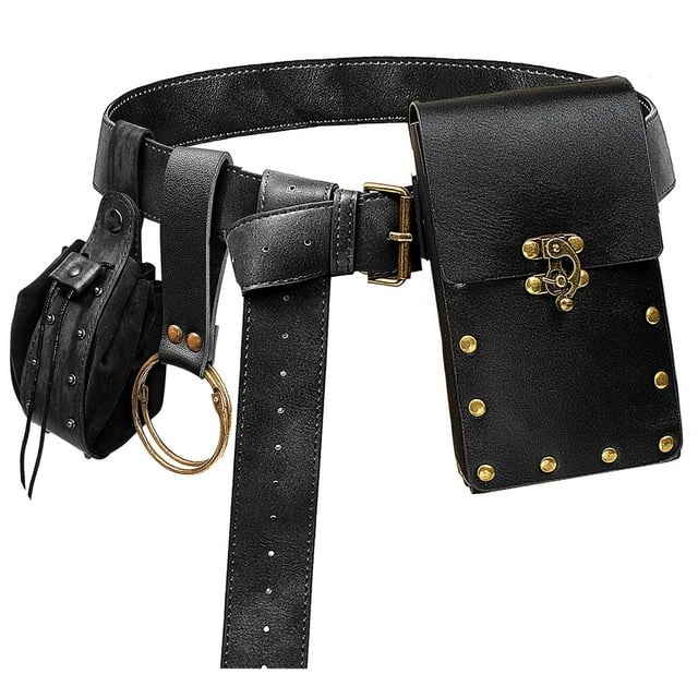 Riñonera renacentista, monedero, falda, senderismo, disfraz de festival medieval, accesorios de Halloween, riñonera informal, riñonera (2 bolsas negras)
