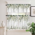 thumbnail image 2 of 3 Piece Kitchen Curtains and Valances Set Sage Green Eucalyptus Leaves Cafe Curtains 36 Inch Length Spring Botanical Floral Valance & Tier Curtain for Living Room Bedroom Window 54"x18"+27"x36"*2, 2 of 6