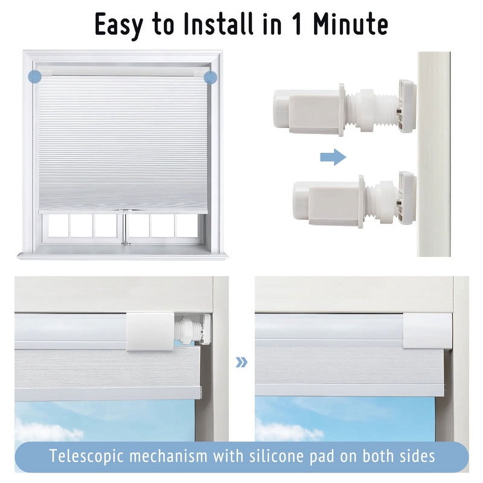 Keego No Tools Cordless Blind for Windows Blackout Cellular Window Shades Customed Honeycomb No Drilling Blinds for Home and Bedroom, White 41 1/2"W x 48"H