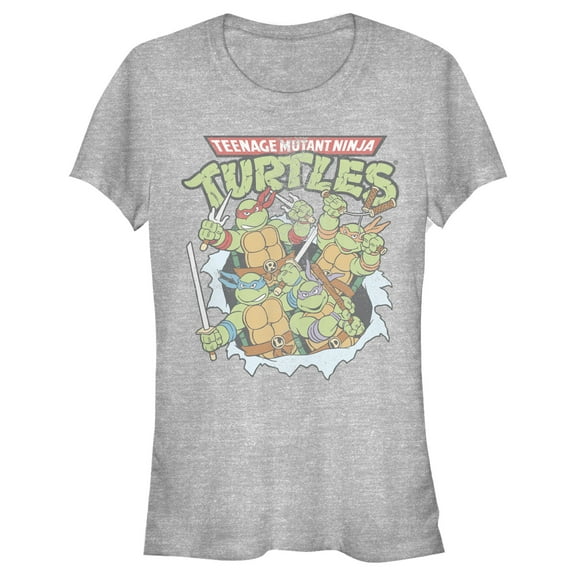 Junior's Teenage Mutant Ninja Turtles Distressed Team in Action  Graphic Tee Athletic Heather 2X Large