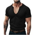 thumbnail image 2 of Agkizg Men Athletic T Shirts Solid Color Short Sleeve U Neck Tops Knitted Fabric Gym Workout Casual Wear, 2 of 4