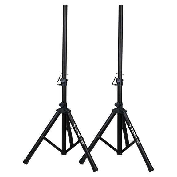 Sound Town 2-Pack Universal Tripod Speaker Stands with Adjustable Height, 35mm Compatible Insert, Locking Knob and Shaft Pin, Black (STSD-48B-PAIR)