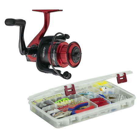 Abu Garcia Red Max Spinning Fishing Reel with a Plano ProLatch Large 3700 Organizer Tackle Box