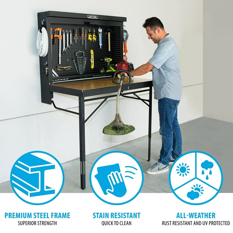 Lifetime Heavy-Duty Folding Garage Workbench - Wall-Mounted Work