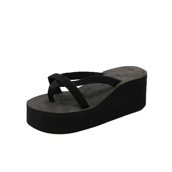 SOPOTUTU Wedge Flops Black Bohemia Style Lightweight Anti-Slip Bottom 5.2cm