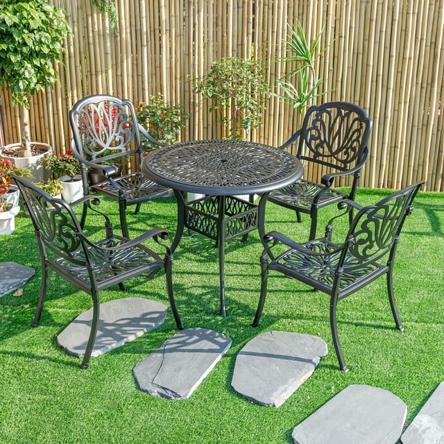 5 Pcs Black Bistro Set Dining Patio Furniture Cast Aluminium
