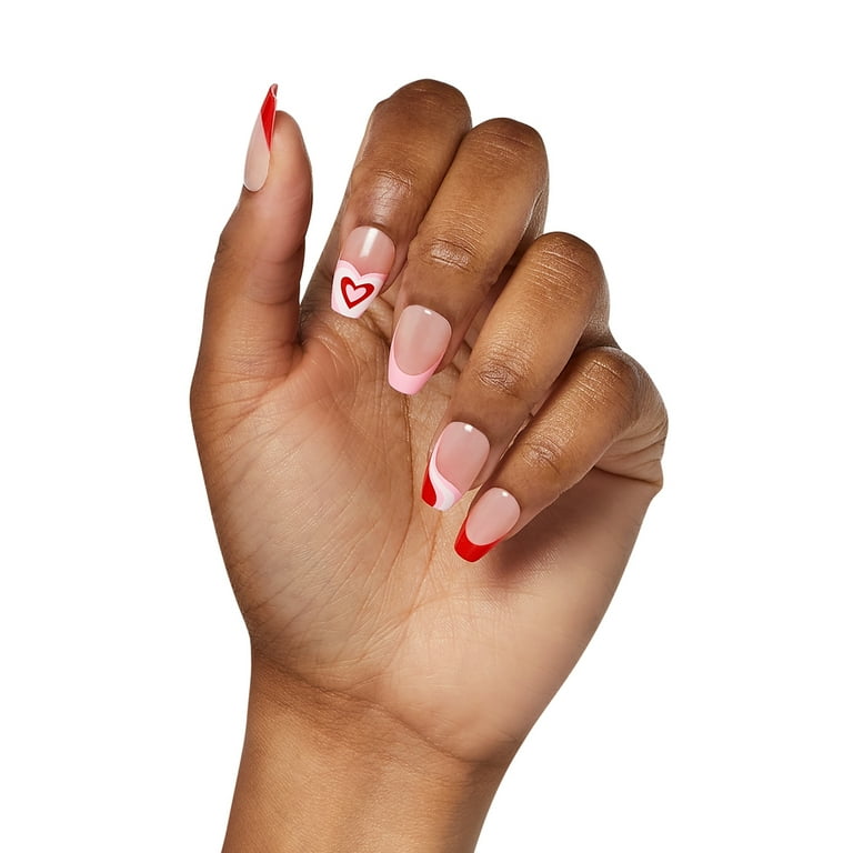 EVER NAIL Valentine No.2 グルー imPRESS Valentine Press-On Nails, No Glue Needed, Red, Medium