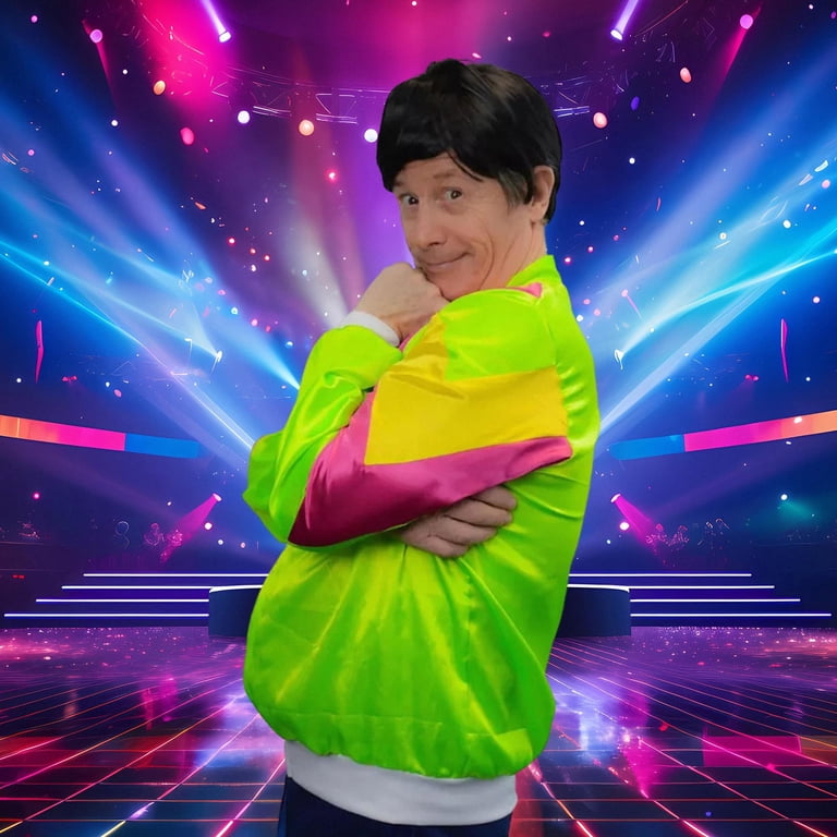 HMS 80s Male Neon Windbreaker and Wig Adult Costume Kit | Large/X