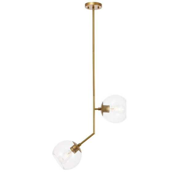 Indoor Modern Home Decorative Bright Ceiling Ryland 2 Light Brass and Clear Glass Pendant