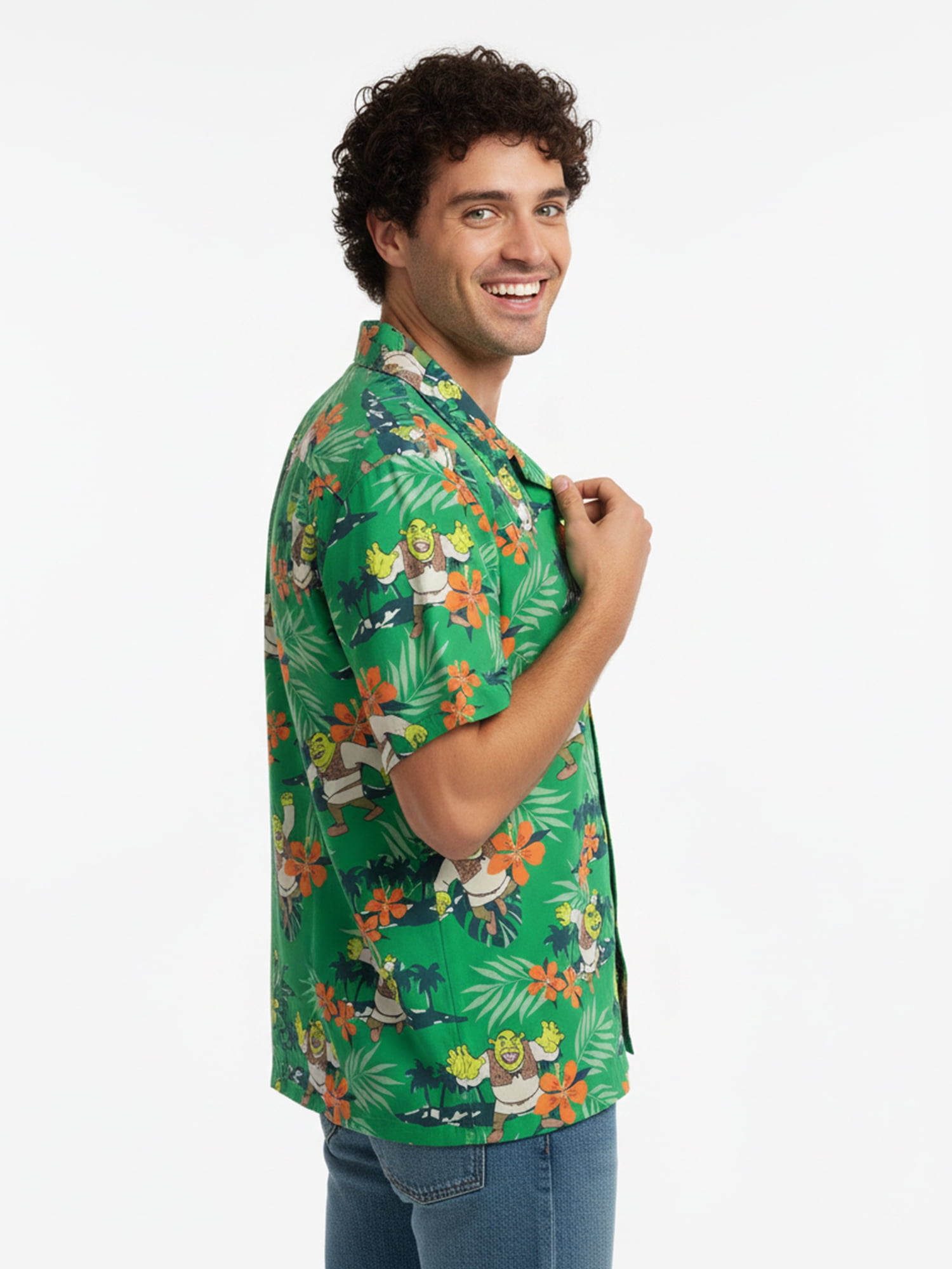 Shrek, Men's & Big Men's Graphic Button-Up Shirt, Island, Sizes S-4XL