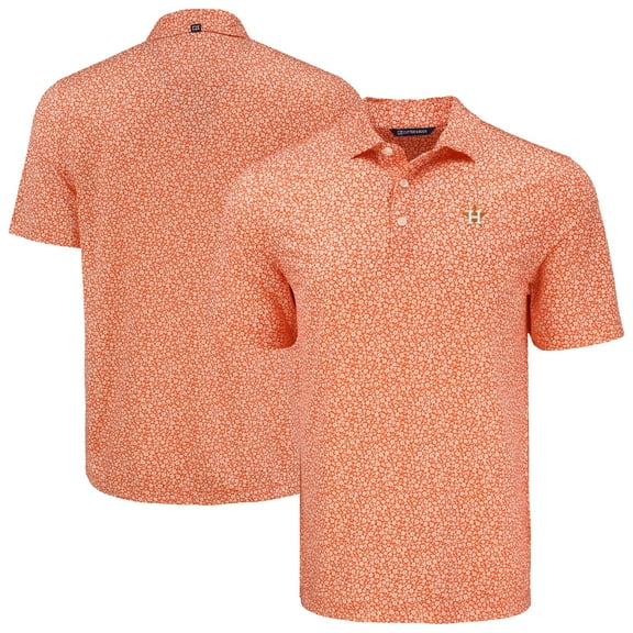 Men's Cutter & Buck Orange Houston Astros Pike Eco Flora Print Recycled Polo