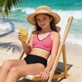 thumbnail image 5 of Huowey Toddler Girls Bikini Swimsuits 2 Piece Bikini Sets Cross Strap Ruched Floral Print Hollow Out Tops Solid Color High Waist Bottomd Sport Soft Swimwear Sets,Hot Pink,11-12 Years, 5 of 6