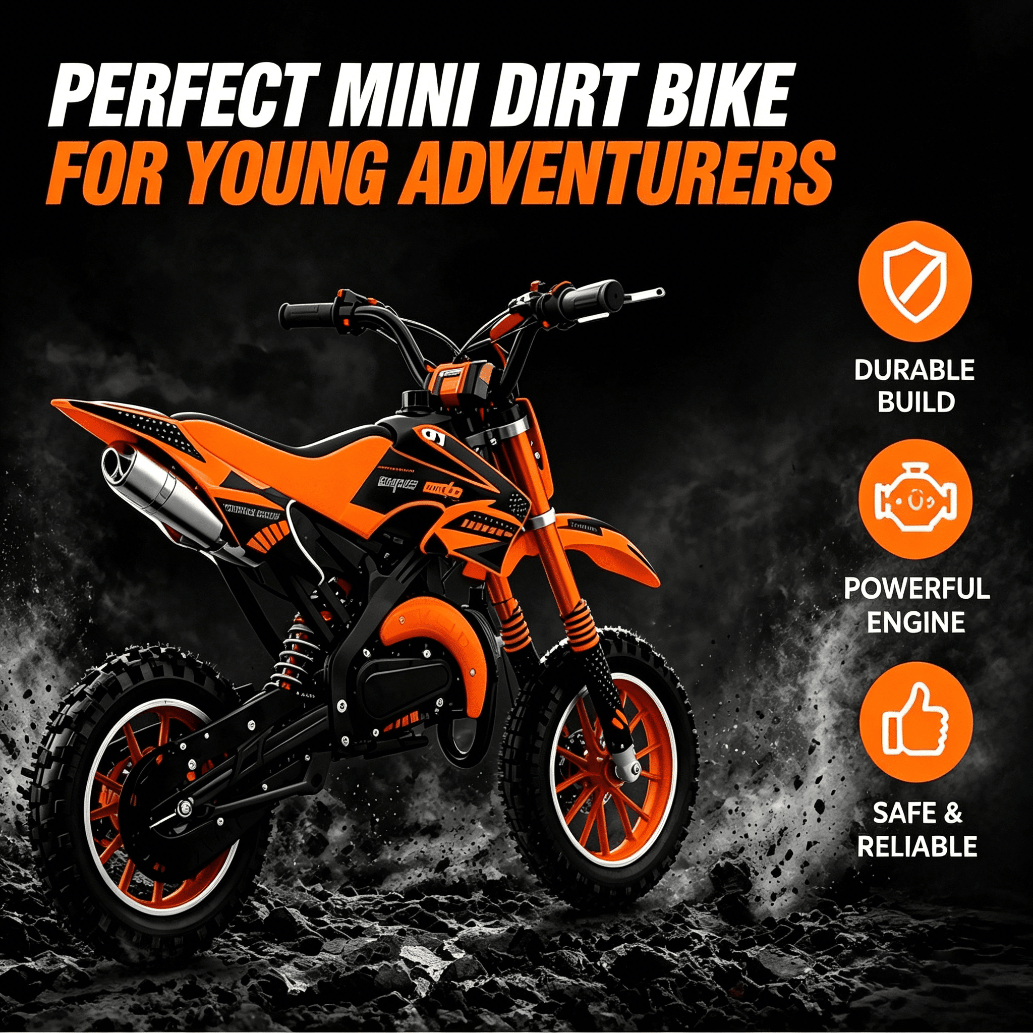 Ktoebyco 49cc Kids Dirt Bike for Ages Ages 7-13, Gasoline Powered 2-Stroke 1-Seater Mini Motorcycle, 1.5L Fuel Tank,Orange