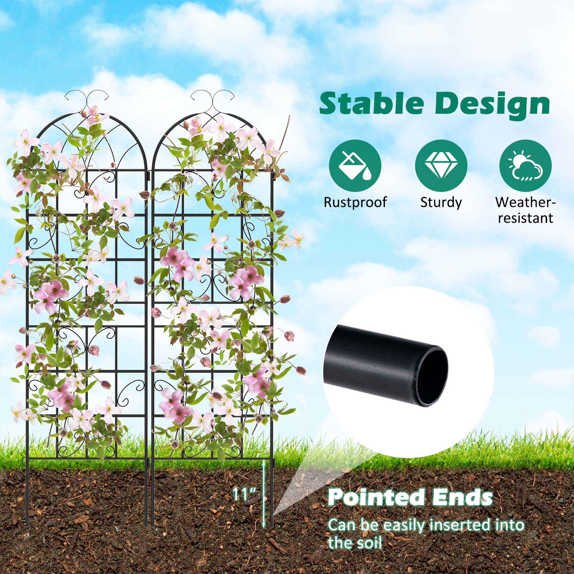 Costway 71" Tall Metal Garden Trellis for Climbing Plants 4 Pack Fence Panels Retro
