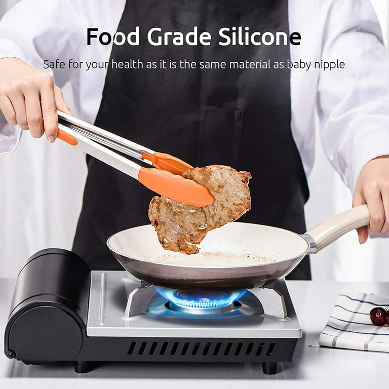 600℉ Heat Resistant Kitchen Tongs: U-Taste 7/9/12 inch Silicone Cooking  Tong Set with Non Stick Rubber Tips and Silicon Coated 18/8 Stainless Steel