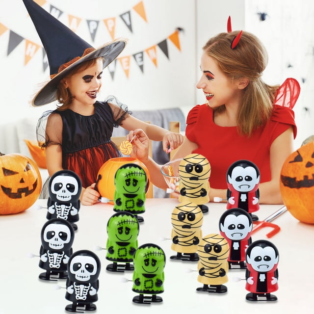 Fiudx Juguetes de Cuerda para Halloween, Diseños Novedosos y Variados, Divertidos Regalos para Fiestas, Rellenos Únicos para Bolsas de Halloween, Perfectos para Pedir Dulces, Incluye 3 Piezas, Tamaño
