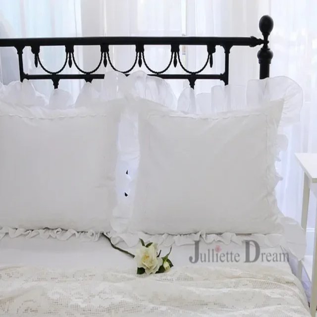 DEKAXID 1 pieza Princesa Blanco Puro Doble Capa Encaje Volante Algodón Boda Puro Algodón Ropa de Cama Funda de Almohada Funda de Almohada Decoración de Otoño