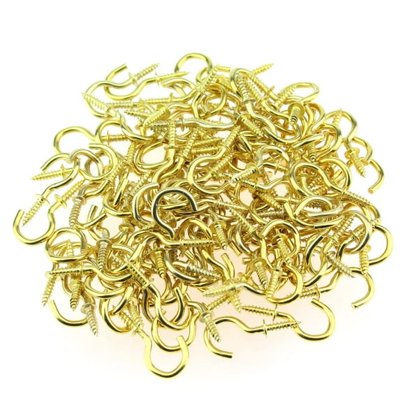 HELIFOUNER 120 Pieces 3/4 inch Cup Screw Hooks Screw-in Hooks Ceiling Hooks Self-Tapping Screws Hooks Hanging Hooks Screw Hooks Gold Color