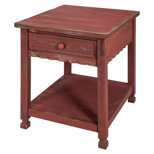 Alaterre Meuble Table d'Appoint Style Cottage Rustique Rouge Finition Antique