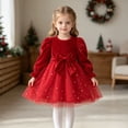 thumbnail image 6 of Wxirdrow Girl's Velvet Neck Long Sleeve Party Dress Toddler Girls' Long-Sleeve Dress Princess Tutu Tulle Dress Xmas Red,3-4 Years, 6 of 9