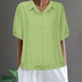 thumbnail image 2 of GigrtiJin Womens Button down Lapel Shirt Summer Short Sleeve Loose Casual Work Blouse Lightweight Drawstring Hem Tops, 2 of 6