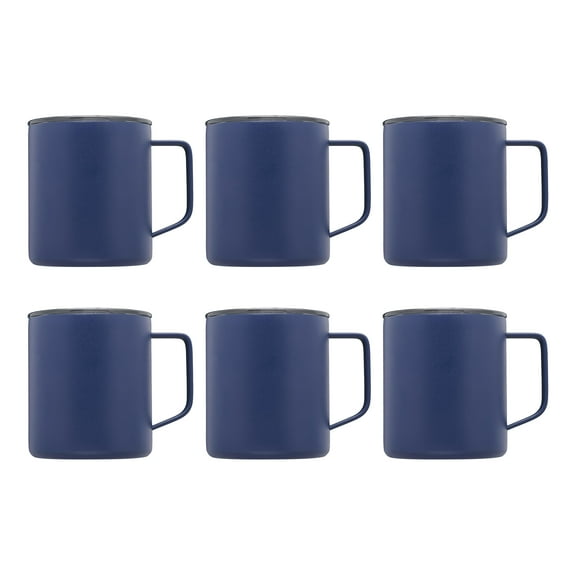 Kenai Powder Coated Travel Mugs 13.5 oz. Set of 6, Bulk Pack - Double Wall, Perfect for Coffee, Hot Cocoa, Other Hot & Cold Beverages - Blue