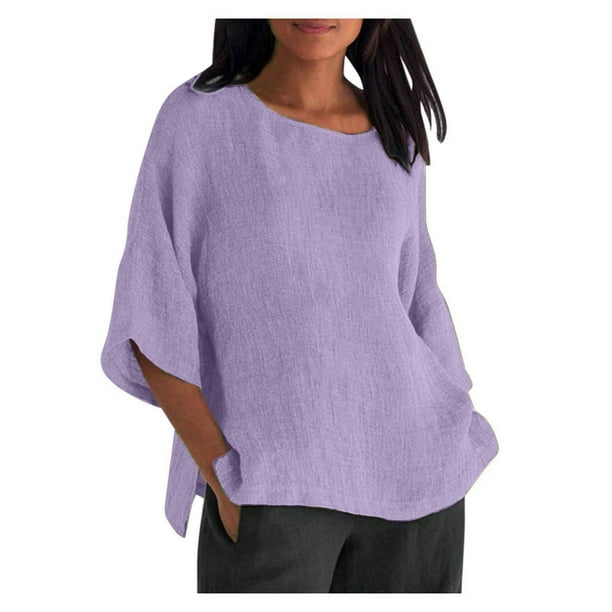Camisas de Manga Corta para las Mujeres Verano Cortado Mangas Cuello Redondo Camisa Suelta, Blusa Impresa Casual