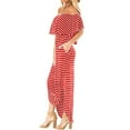 thumbnail image 4 of Henpk Summer Dresses for Women Striped T Shirt Dress Casual Midi Dress Short Sleeve Sundress with Pockets Womans Shoulder Stripe Printing Sexy Skirt Off-The-Shoulder Long Dress Red M, 4 of 8