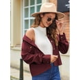 thumbnail image 5 of Womens Fashion Cropped Shackets Corduroy Button Down Crop Jackets Tops Long Sleeve Shirts Trendy 2025 Wine Red M, 5 of 6