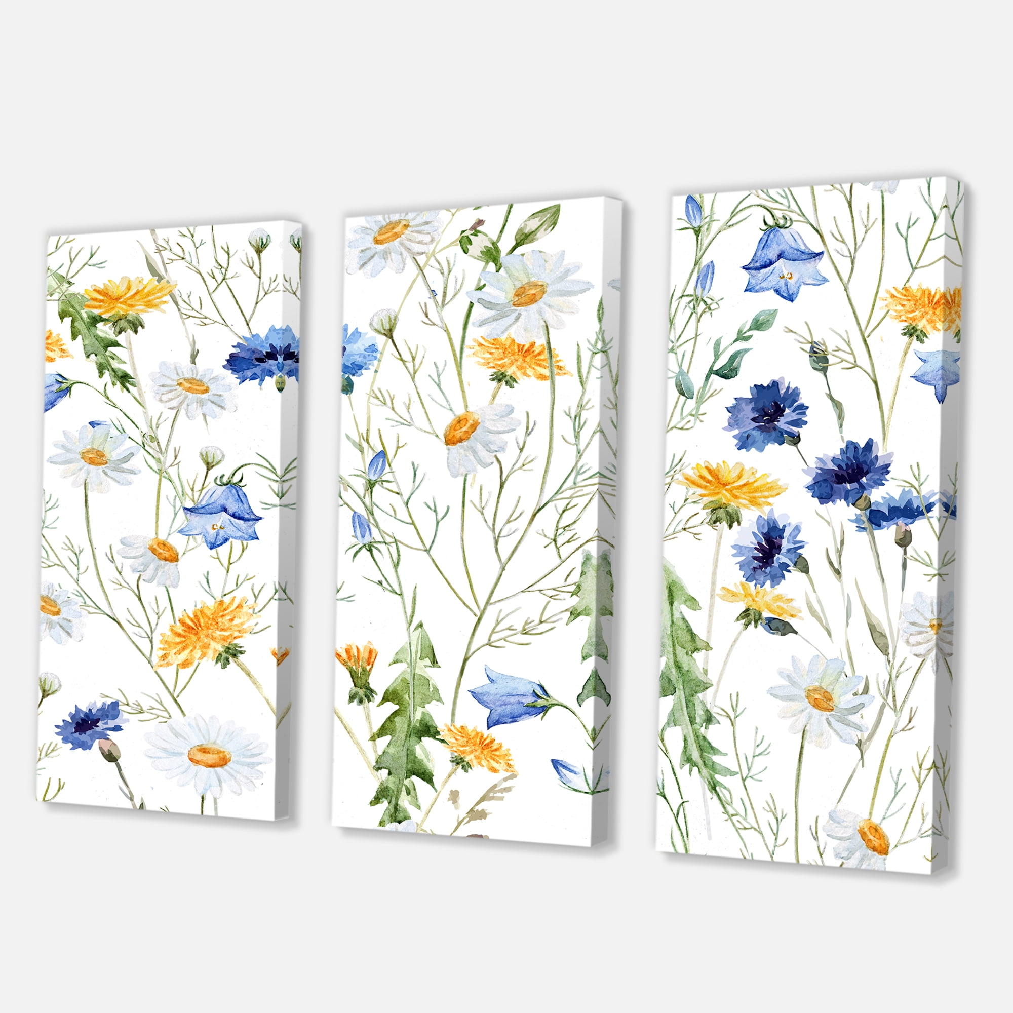 Designart ' Wildflowers Clover Bell and Chamomile II ' Traditional Canvas Wall Art Print