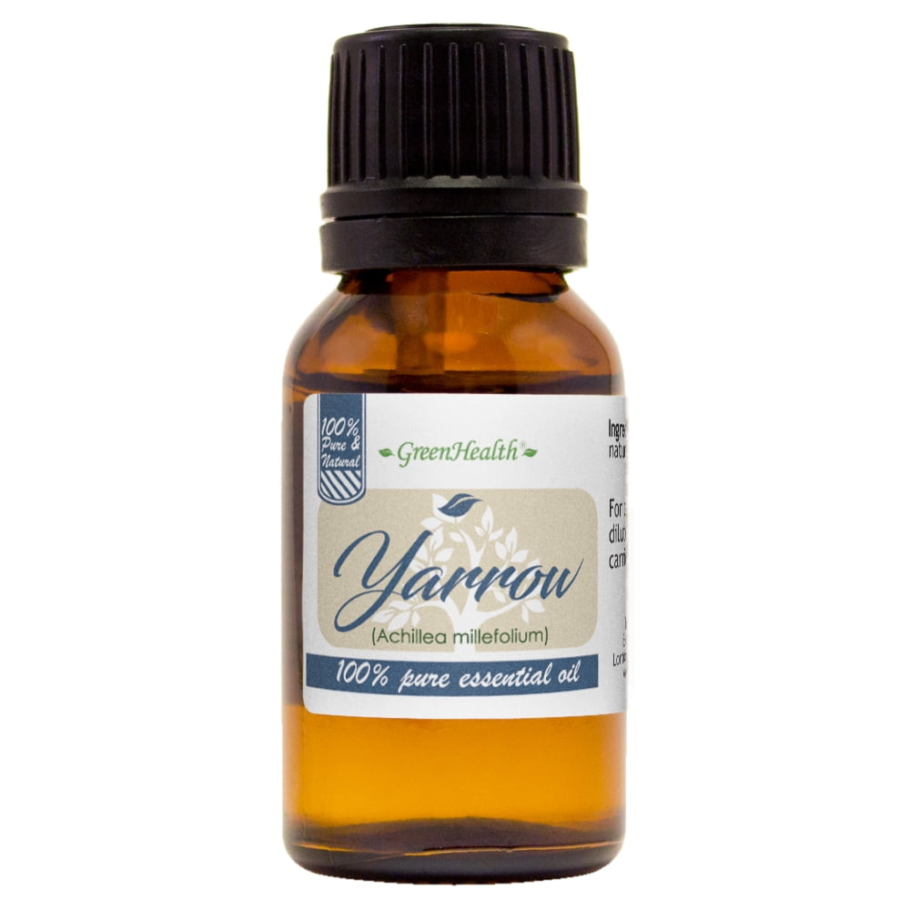 Yarrow Essential Oil – 100% Pure Achillea Millefolium Oil – Aromatherapy Oil for Diffuser, Soap Making, Candle Making –  15 ml (1/2 fl oz) Amber Glass Bottle w/ Euro Dropper – GreenHealt