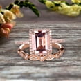 thumbnail image 1 of 1.75 Carat Emerald Cut Morganite Engagement Ring Set Bridal Ring 10k Rose Gold Art Deco Halo Stacking Matching Band Shining Startling Ring Gift, 1 of 4