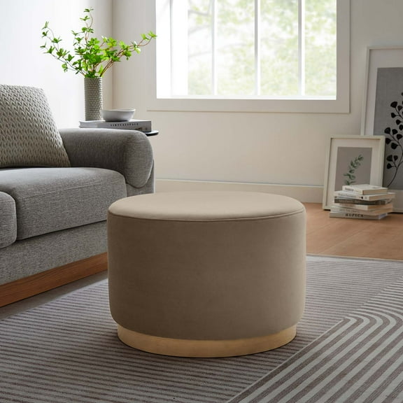 Modway Tilden Large 23" Round Performance Velvet Upholstered Ottoman in Taupe Natural