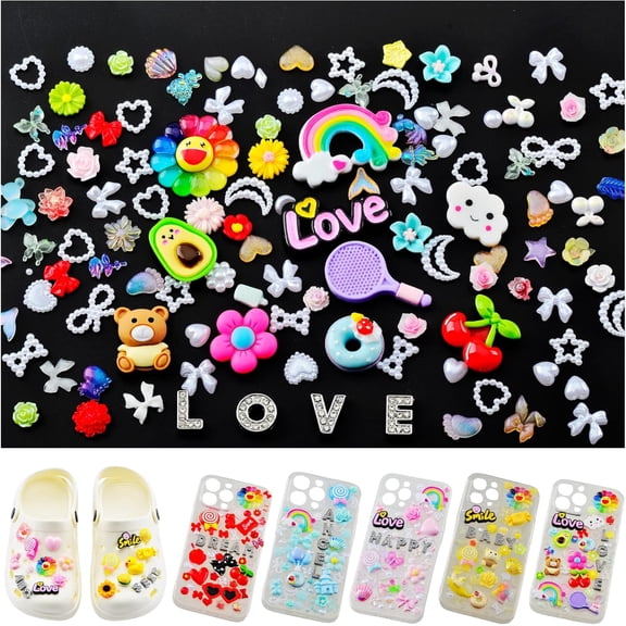 Superior Hub Junk Case Charms, Charms for Junk Cases Cute Decoration Bow Letter Big Charm Bulk for Nail Socks Shoes Diy Phone Case Resin Flatback Slime Charm Kit Accessories Supplies